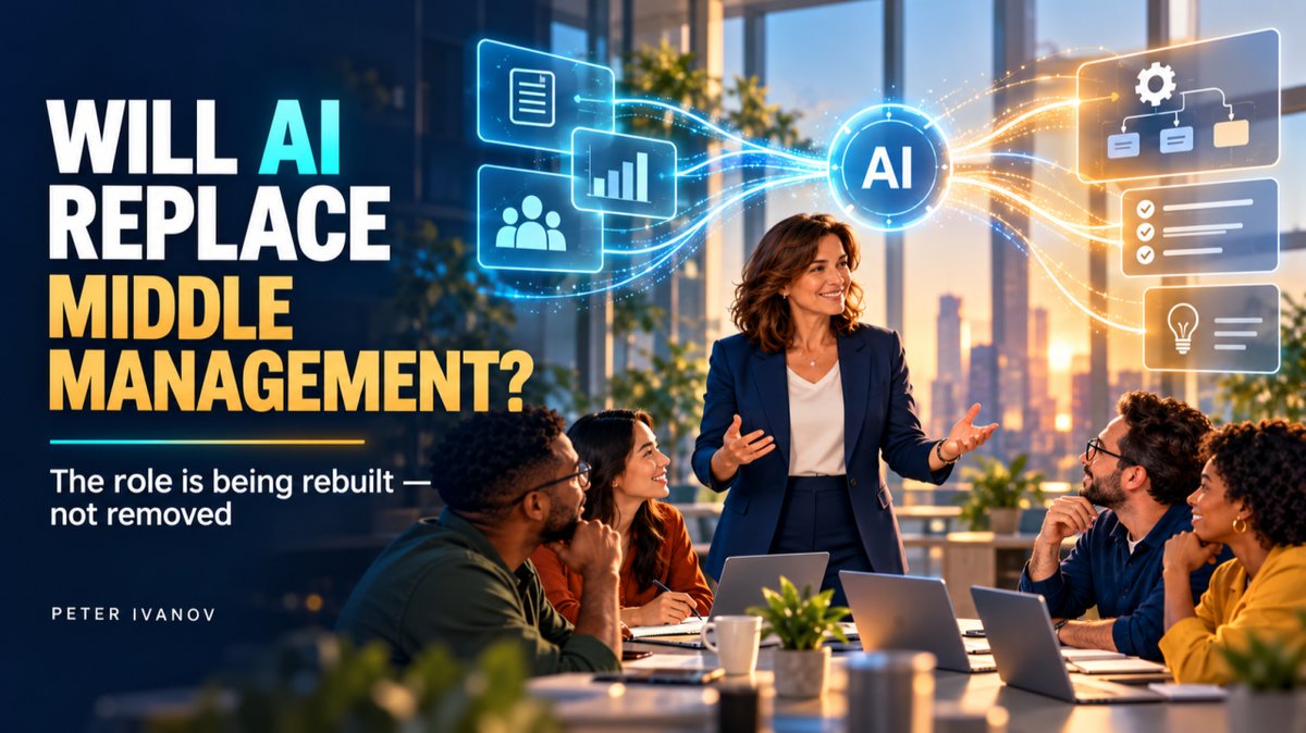 Will AI replace middle management? The manager role is being rebuilt, not removed – a manager leading a team with AI workflows
